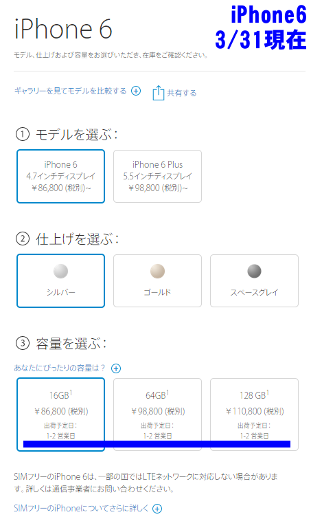 SIMフリー版のiPhone6とiPhone6 Plusが販売再開 [1-2営業日]