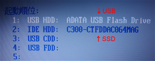USBメモリーを最優先