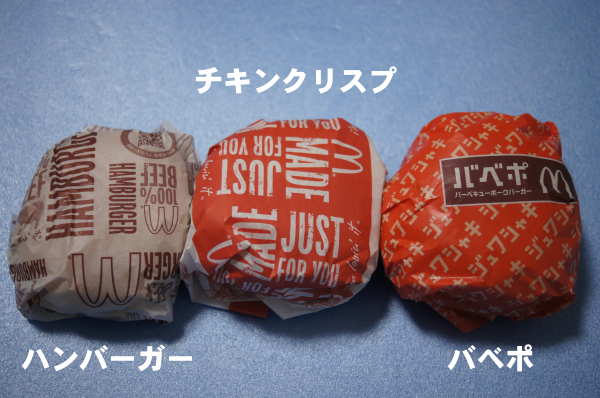 ハンバーガーとチキンクリスプとバベポ