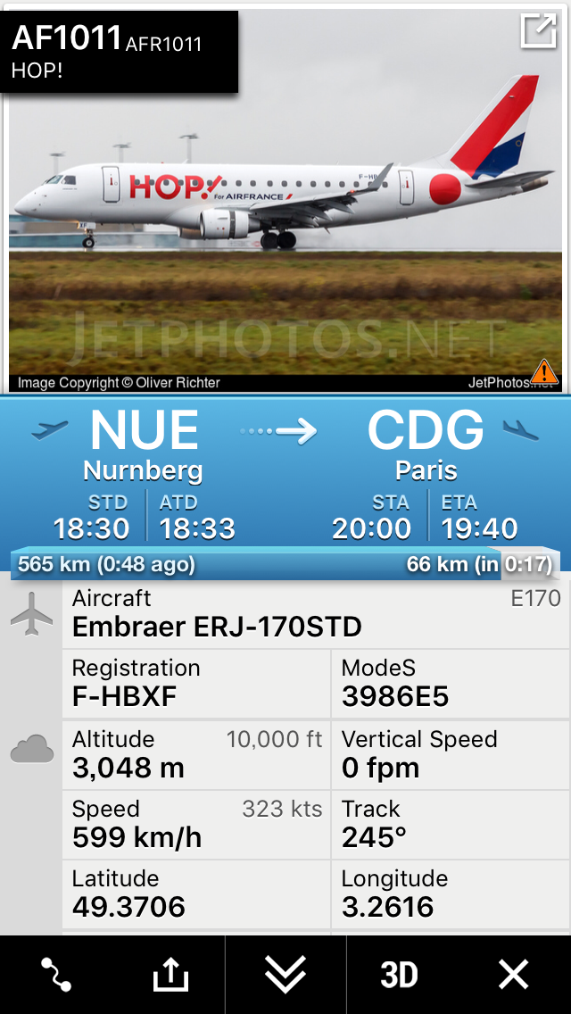 Squawk7700 AF1011 from Nurnberg to Paris