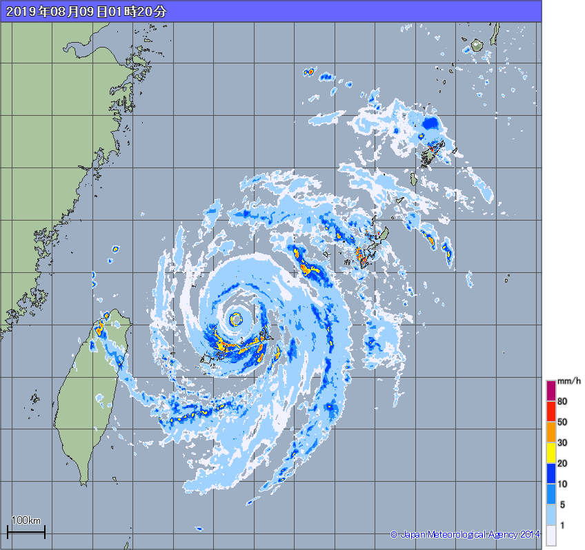 雨雲の動き_台風9号_2019年8月9日