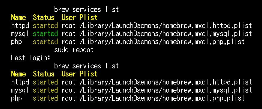 brew services list