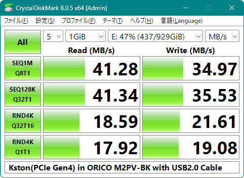 Kston(PCIe Gen4) in ORICO M2PV-BK with USB2.0 Cable