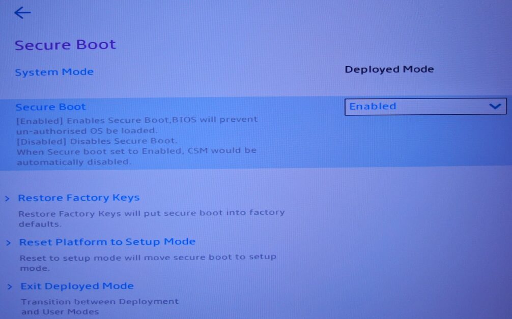 Secure BootをEnabled
