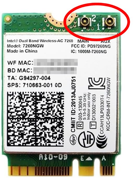 アンテナ接続用のコネクタ