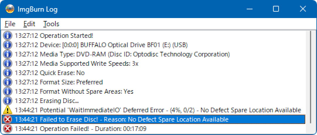 No Defect Spare Location Available