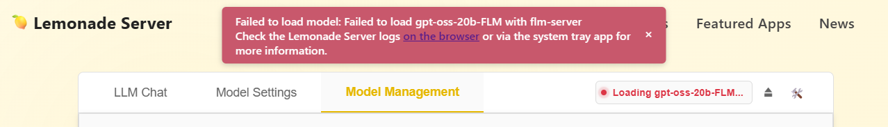 Failed to load model_Lemonade Server