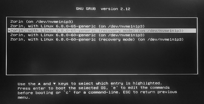 recovery mode_Zorin OS